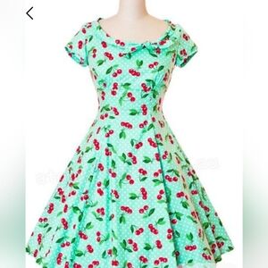 Cherry Print Green Dress